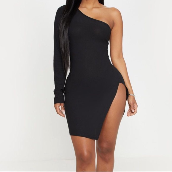 one shoulder split bodycon dress
